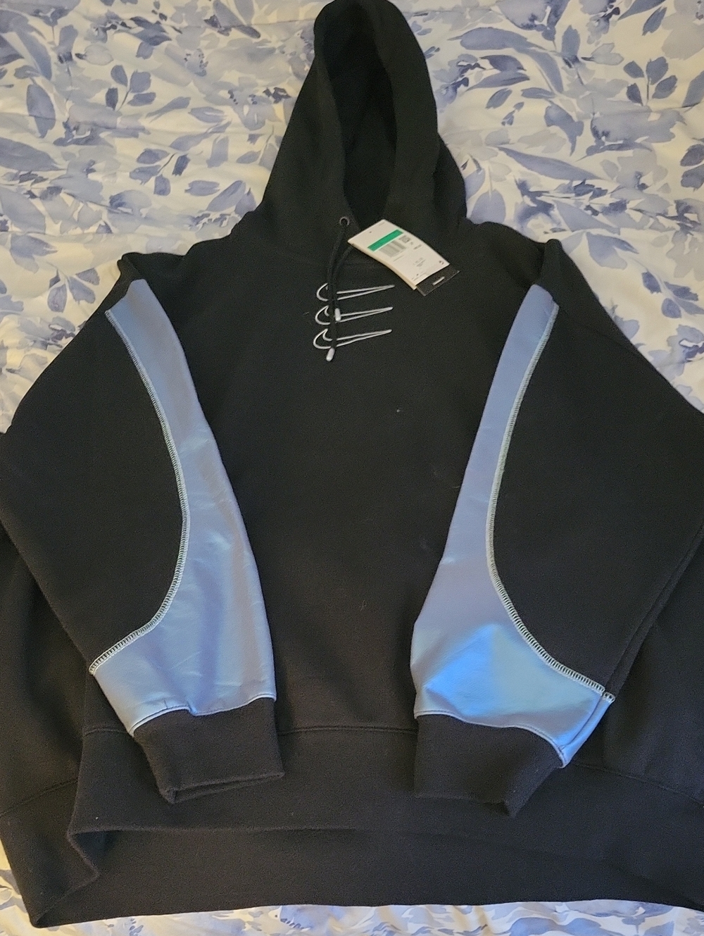 Nike Black Crewneck Hoodie with Light Blue Sleeve Panels